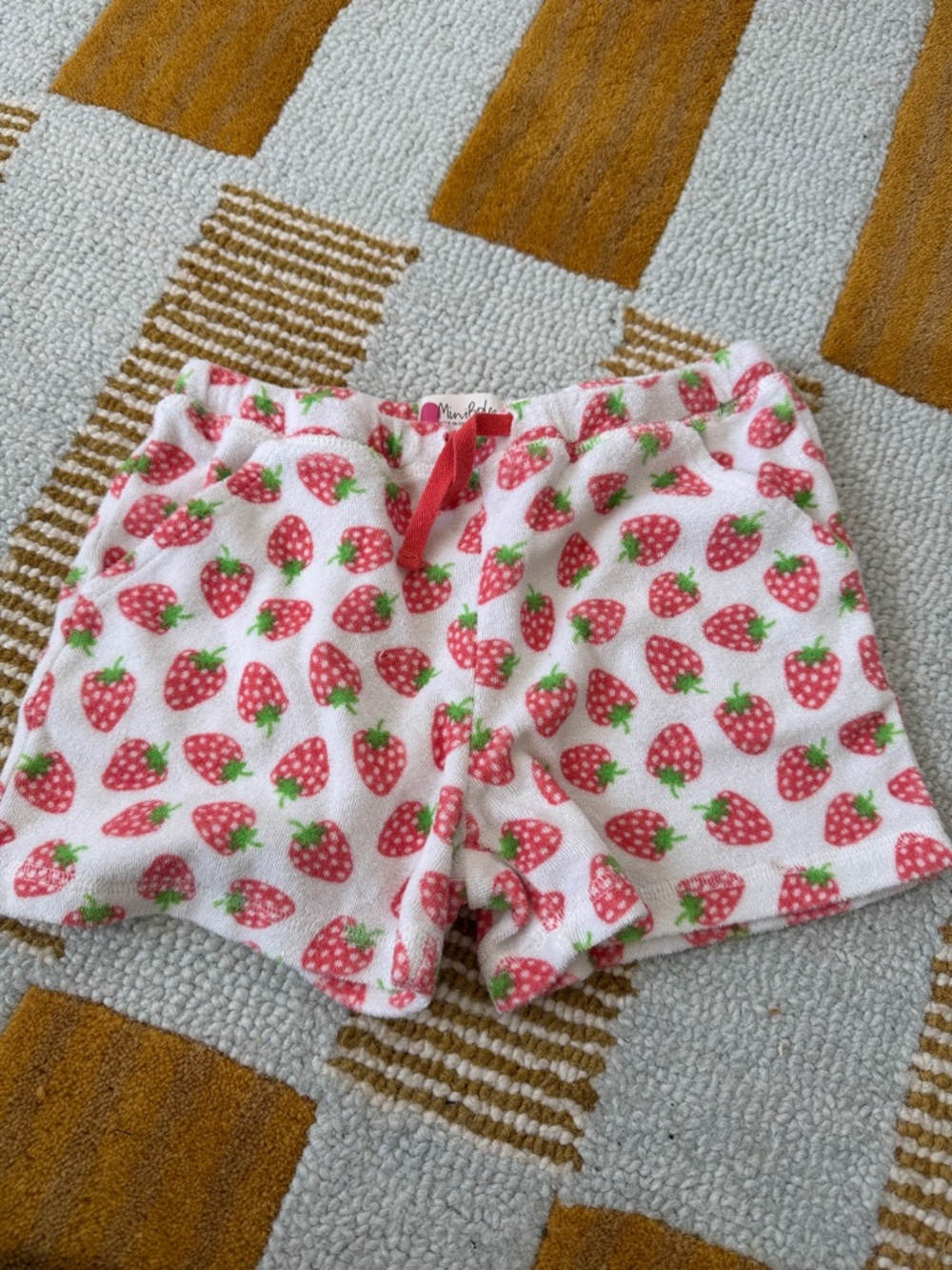 Mini Boden strawberry terry cloth shorts size 8Y